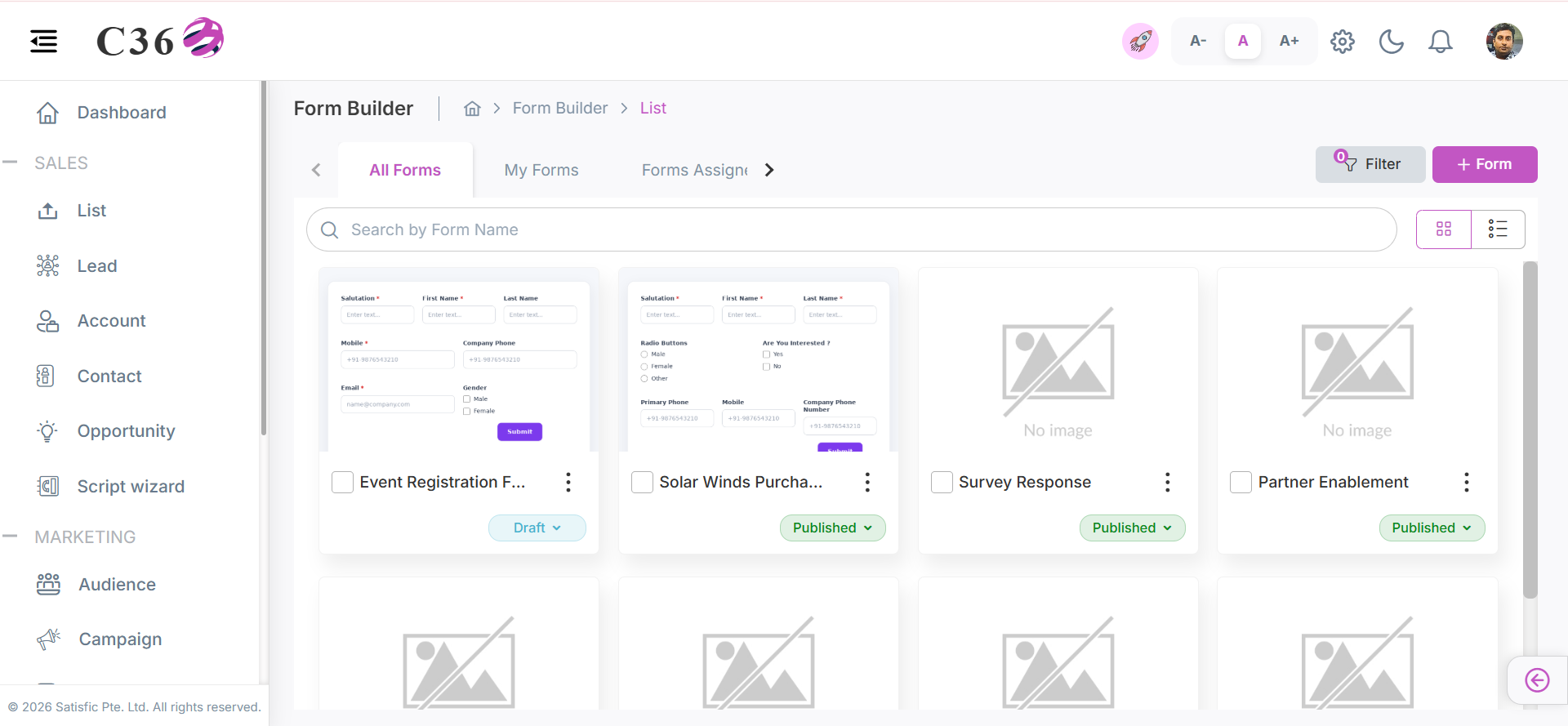 Grid View of Form Builder